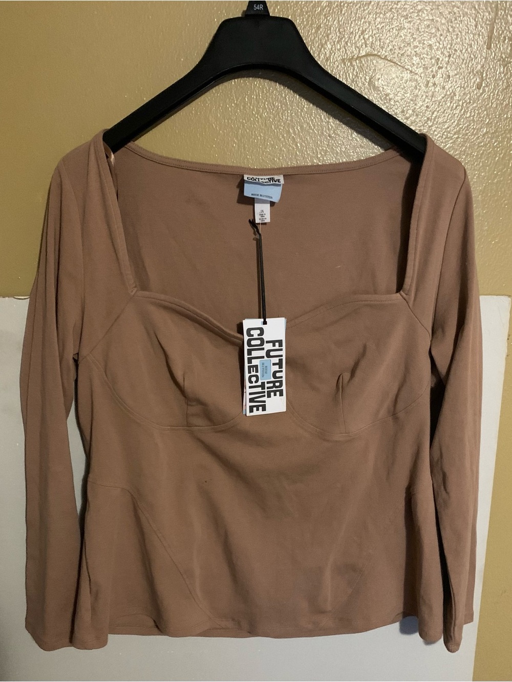 Future Collective Women's Long Sleeve Square Neck Top Taupe
